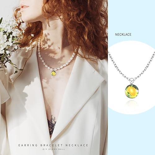 Miniatura 3 de 10 dijes de flores de margaritas de doble cara con imagen 3D de girasol amarillo, dijes de cuentas de vidrio para primavera y otoño, diseño de