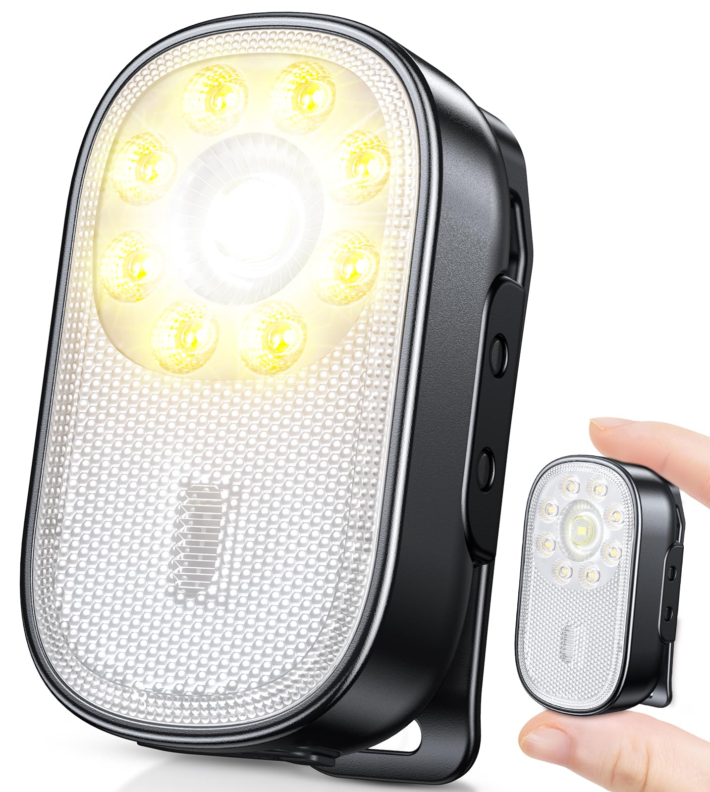 Cuvccn Mini torcia da 500 lm, 10 modalità, piccola torcia a clip con luce spot e luce di inondazione, impermeabile IP65, ricaricabile, luci da corsa per corridori, campeggio, escursionismo, emergenza