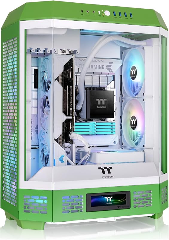 Thermaltake Tower 600 Mid Tower; 2x140mm CT Fans Included; 420mm Radiator Support; 400mm GPU Clearance; Hidden Connector Support; Rotatable PCIe Slots; Light-Year Green; CA-1Z1-00MOWN-00