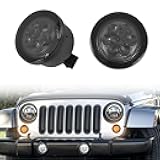 HSUTVXPRO LED Front Turn Signal Lights Smoked Lens compatible with Jeep Wrangler JK JKU 2007-2018, Front Grille Indicator Parking Lights 8 Amber LEDs, Fender Side Marker Lights Indicator Lamp, 2Pack