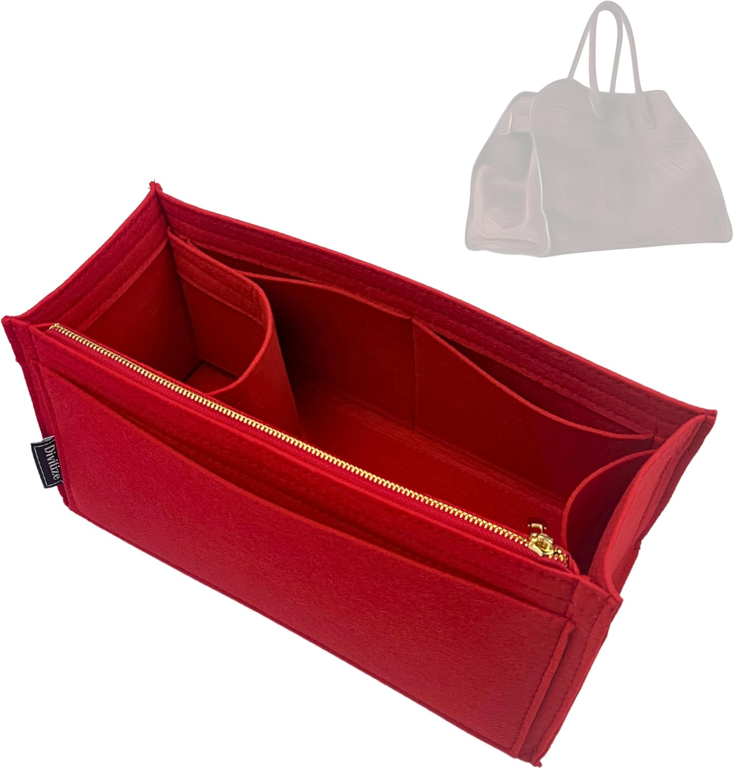 Divitize Premium Purse Organizer compatible with Soft Margaux Bag Insert - Handmade Bag Organizer Perfect Fit for 10/12/15/17 with Gold Zipper (Brown, For Soft Margaux 17)