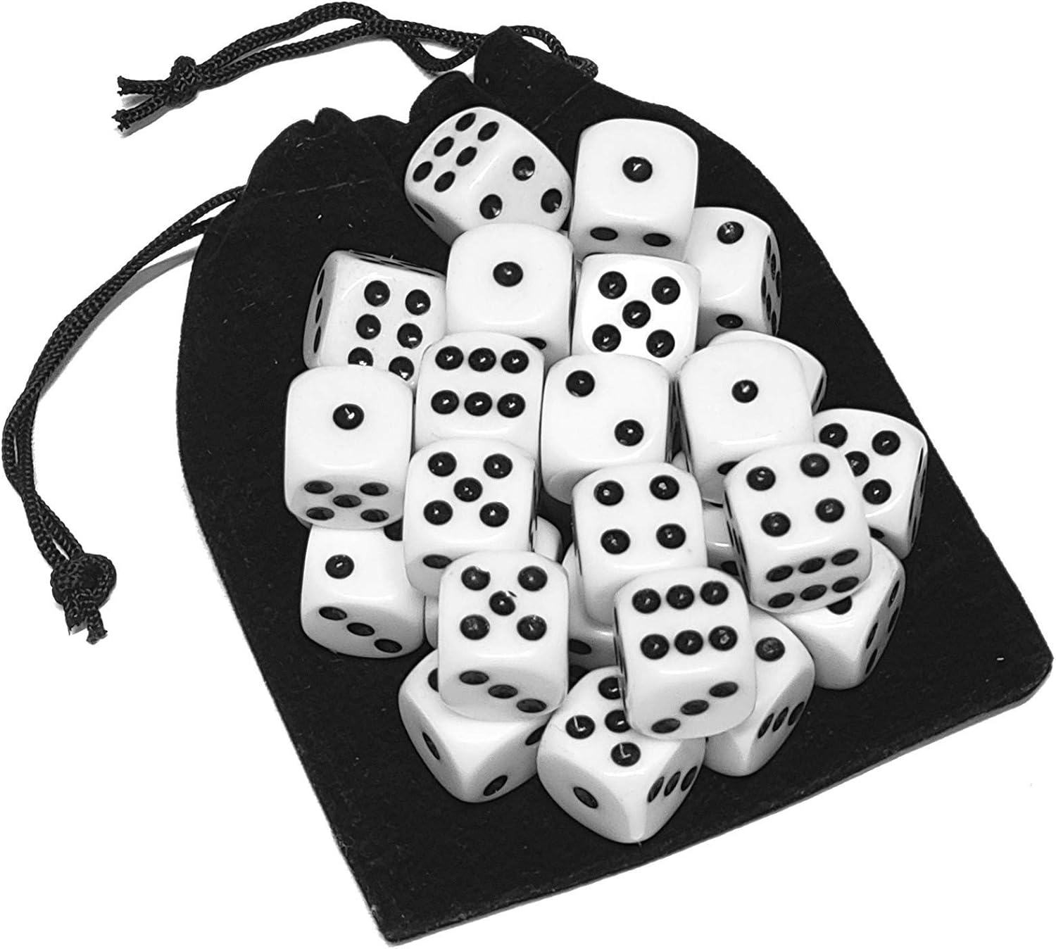 Cyber-Deals Set of 16mm Rounded Corners 6-Sided Opaque Pip Dice with Black Velvet Pouch ((30) White Pip Dice)