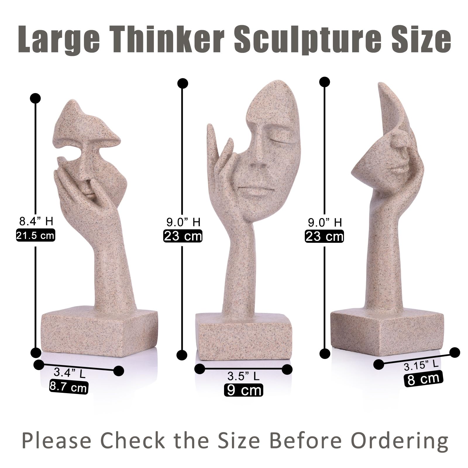 olirum - Set di 3 statue grandi in resina arenaria astratta, per soggiorno, camera da letto, scaffali, scrivania dell'ufficio, tavolino da caffè, regalo per donne (3 pezzi, arenaria, 22,9 cm)