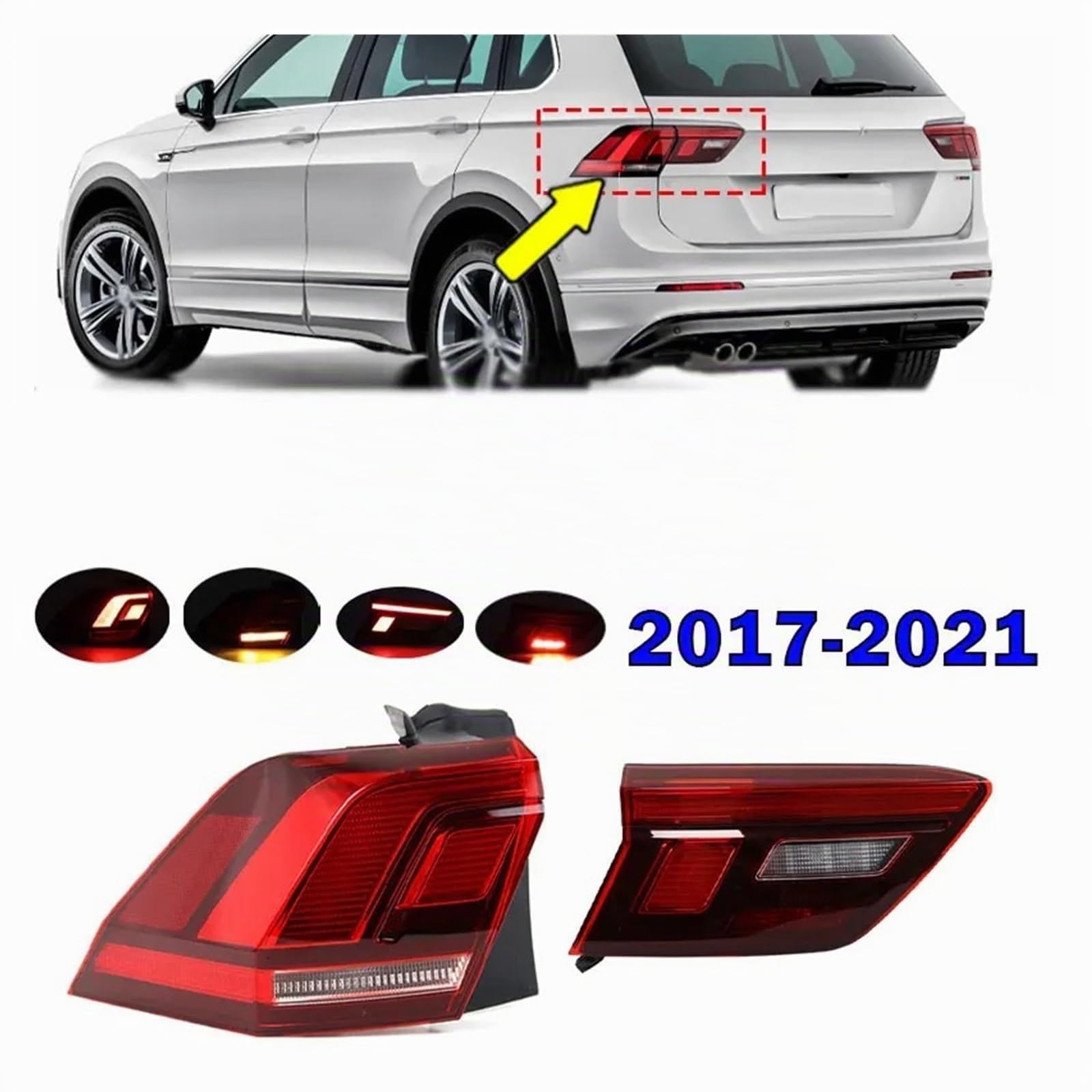 Auto Fanale Posteriore Per VW Per Tiguan Per L 2017 2018-2021 Fanale Posteriore A LED Indicatore Di Direzione Luce Freno Paraurti Stop Fendinebbia(Outside Right)