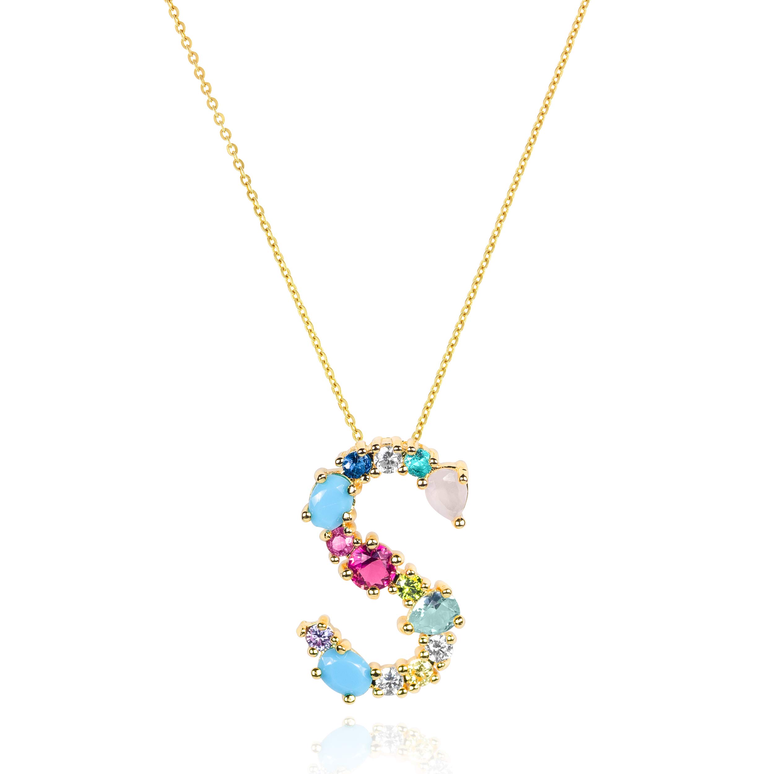 Initial Necklace - 18k Gold Plated Colorful CZ Crystal Letter Necklace | Dainty Personalized Gifts for Women Teen Girls | Initial Pendant Necklace A-Z, 16"+2"-image-17