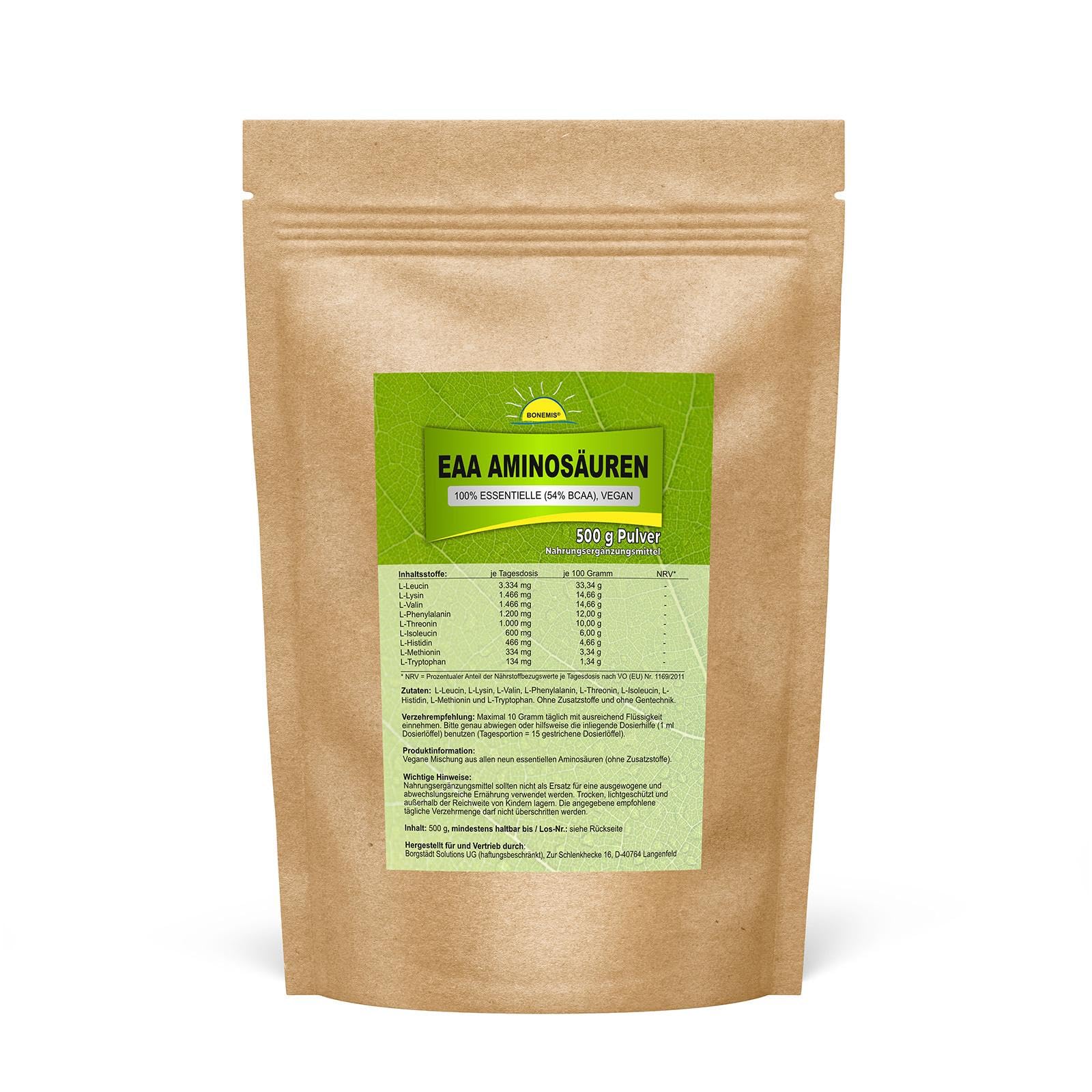 Essentielle Aminosäuren, EAA, Pulver, vegan, ohne Zusatzstoffe, 2x 500 g