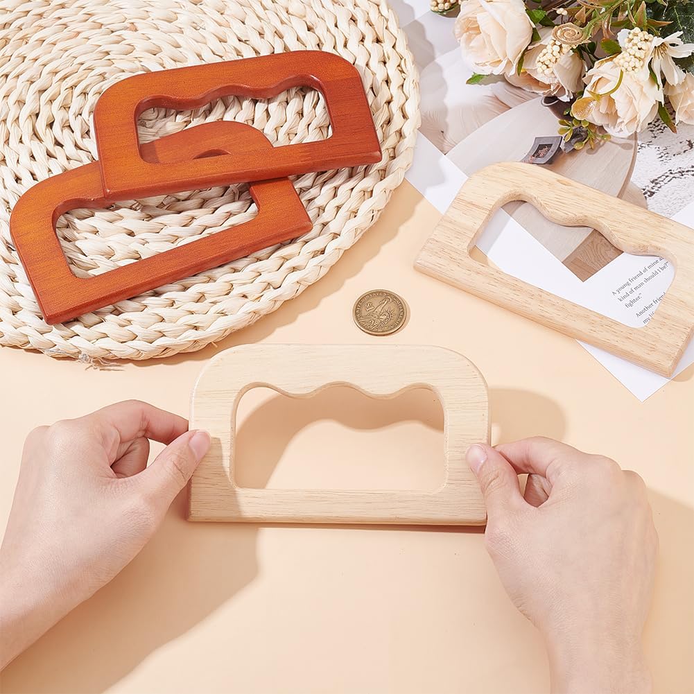 PH PandaHall 4pcs Wooden Purse Handles, 2 Colors Rustic Rectangular Purse Handle Replacement Decorative Handmade Bag Handles for Crochet Bags Macrame Purse Handbags Straws Beach Bags Making - Image 3