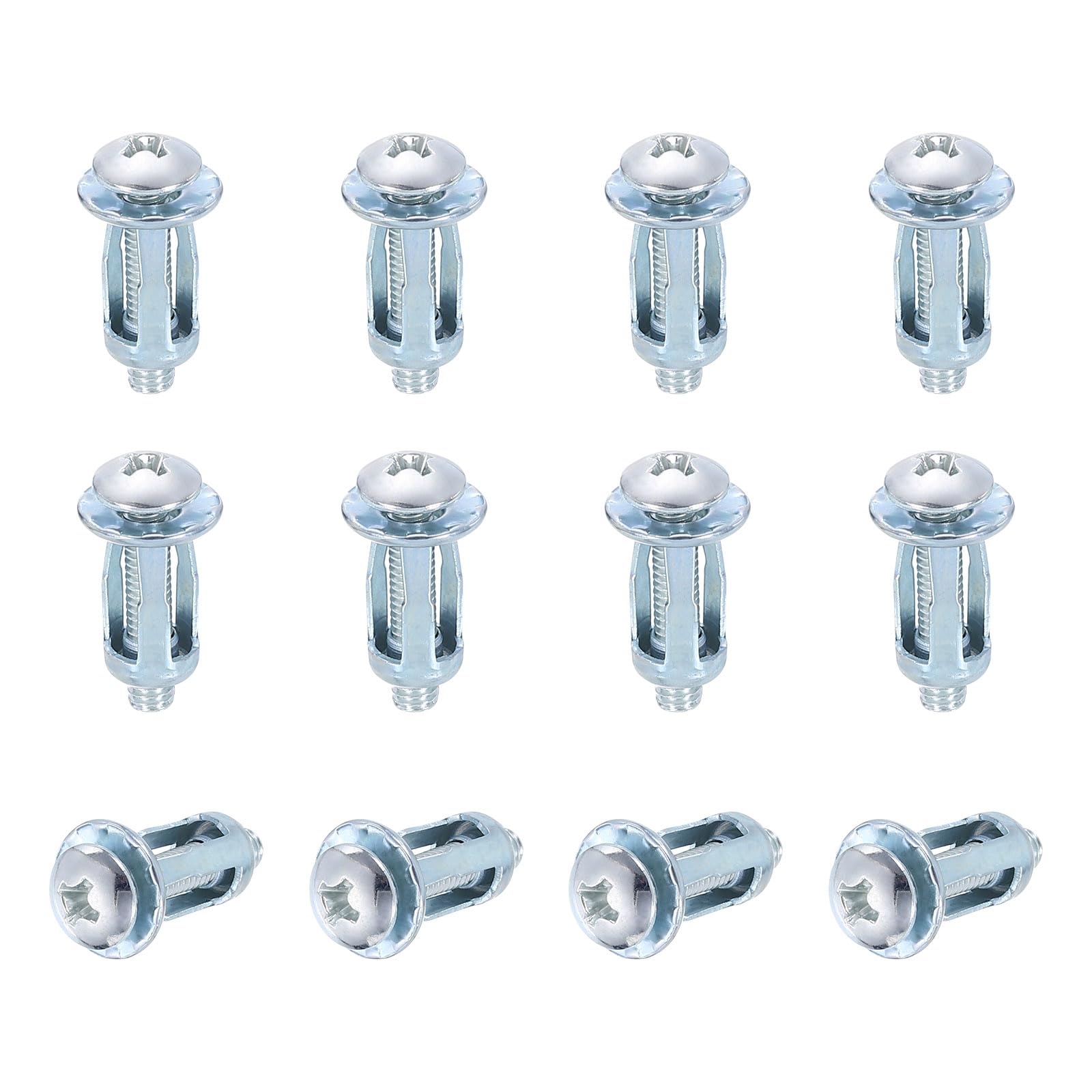 sourcing map 12 Set M4x22.5mm Jack Nuts, Carbon Steel Zinc Finish Expansion Screw Petal Nut, Multi-Grip Insert Rivet Nut Fasteners for Hollow Wall Iron Skin Line Use in Thin Soft Wall, Silver — image 1