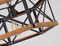 Vista 6 de Rustic Farmhouse Large Plug in Pendant Light Fixture with Adjustable Chain, Dimmable Switch, 17.8 inch Industrial Oak Wood and Metal Cage Hanging