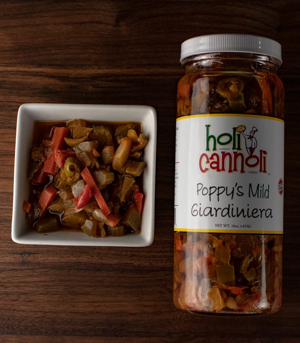 Holi Cannoli Poppy's Chicago-Style Mild Giardiniera - 16 Ounces (4 Pack) - Made in Chicago