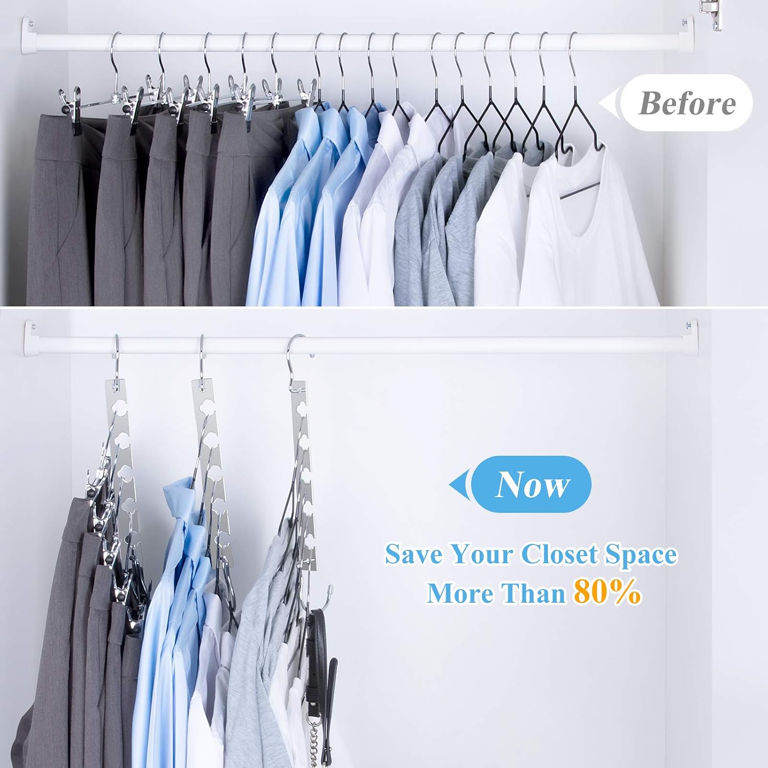 IEOKE Space Saving Hangers 5 Pack Metal Hooks Magic Hanger Closet Clothes Organizer Cascading Hanger for Wardrobe Hanger Organizer for Small Closet