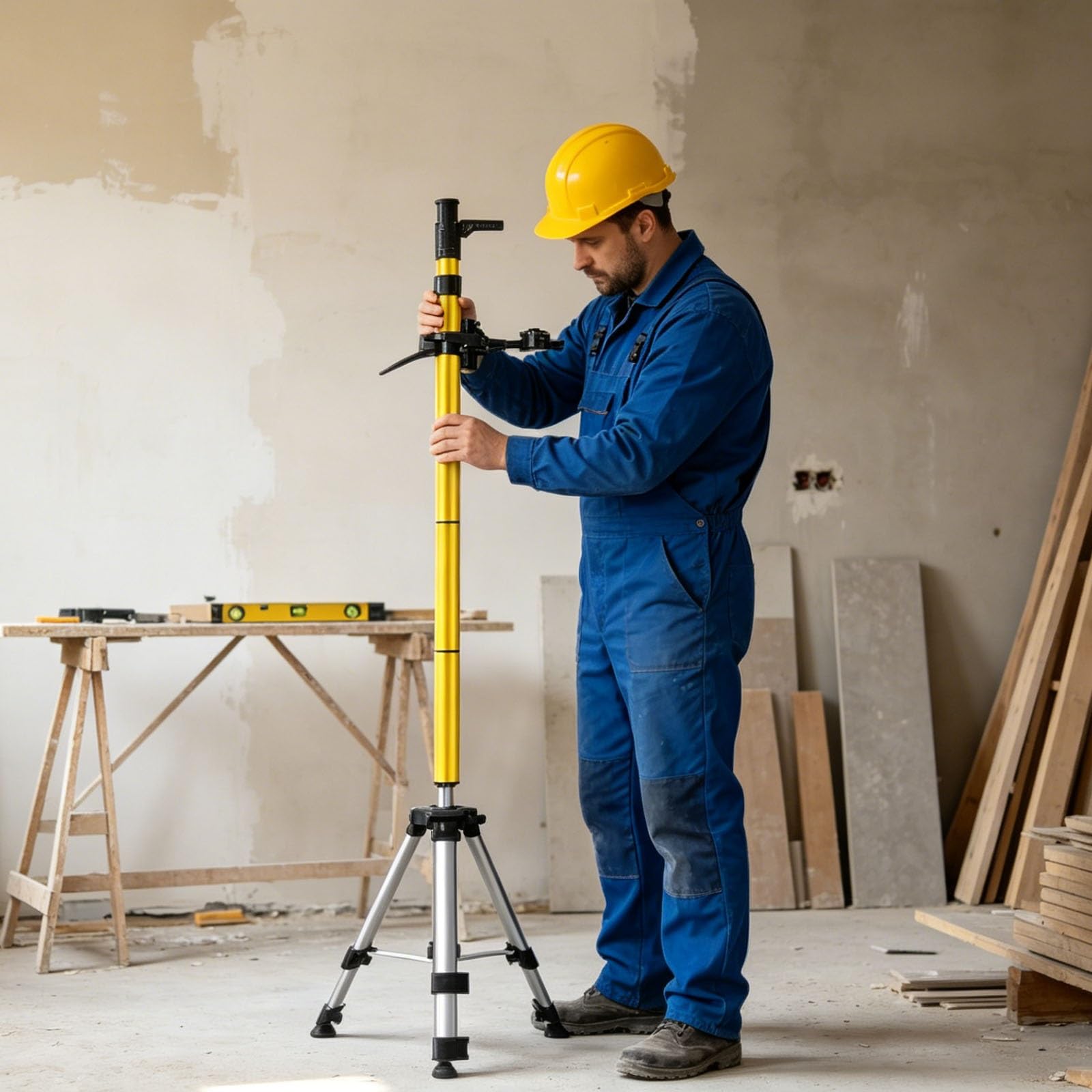 Srnsaeb One Color Adjustable Laser Level Tripod Stand Aluminum, Telescoping Leveling Mounting Pole/Spirit Level Support Rod, Commercial Building Lasers Levelling Fixed Bracket(4.8M/15.7Ft)