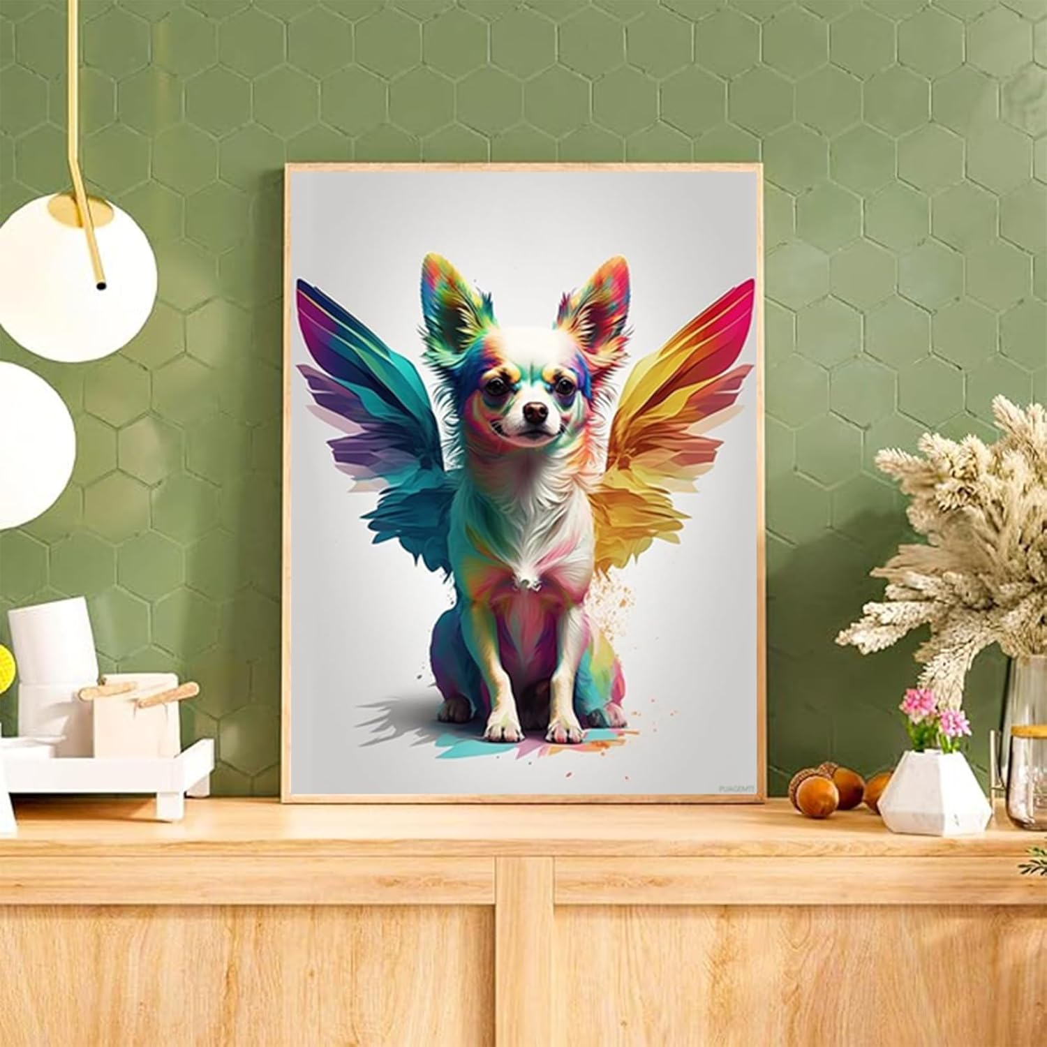 PUAGEMTI Diamond Painting Kits for Adults, Chihuahua with Rainbow Wings 5D DIY Diamond Art Kits Full Drill Diamond for Gift Wall Decor Gem Arts Colorful Animals 12x16 inch
