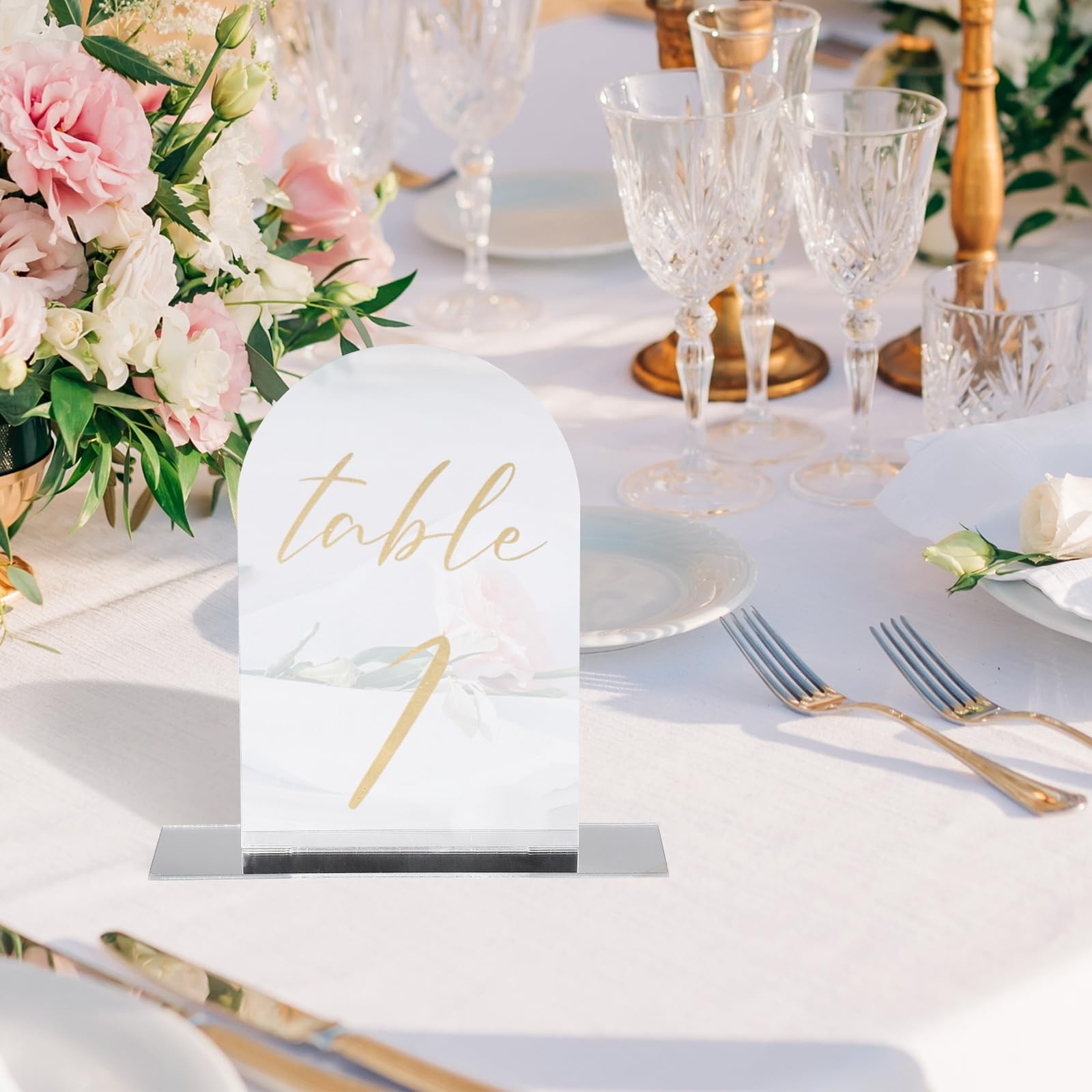 PATIKIL Numéros de Table Mariage 1-10, 15x10cm Support Plaque de Numéro de Table Acryliques pour Marque Place Mariage Fête Anniversaire Réceptions Événements, Fond Spéculaire Texte Doré