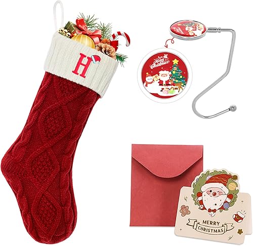 Miniatura 276 de Ulico Medias de Navidad con iniciales, calcetines de Navidad de punto con monograma bordado grande de 18 pulgadas, calcetín de Navidad para niños