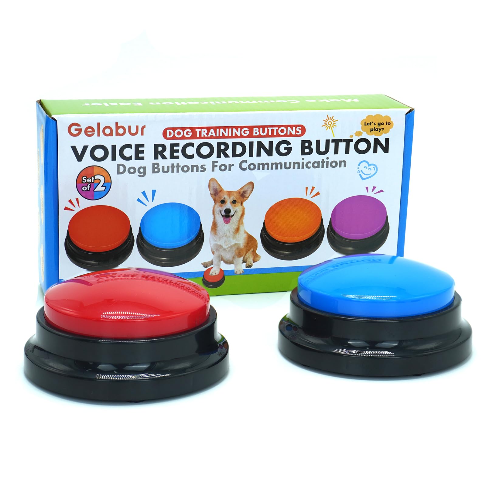 Gelabur Set of 2 Dog Buttons for Communication, Voice Recordable Buttons for Classroom, Dog Training Talking Buttons Starter Set, Pet Easy Speaking