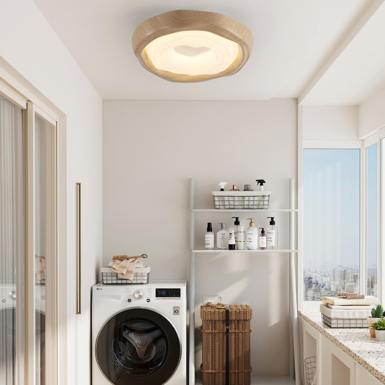 Moderne Led Deckenlampe Schlafzimmer,Natur Holzfarbe Runde Deckenlampe Warmes Licht,D42 Flach Deckenleuchte Wohnzimmer,Mehrschichtig Lampe Decke für Esszimmer,Küche,Lounge,Flur,Büro.