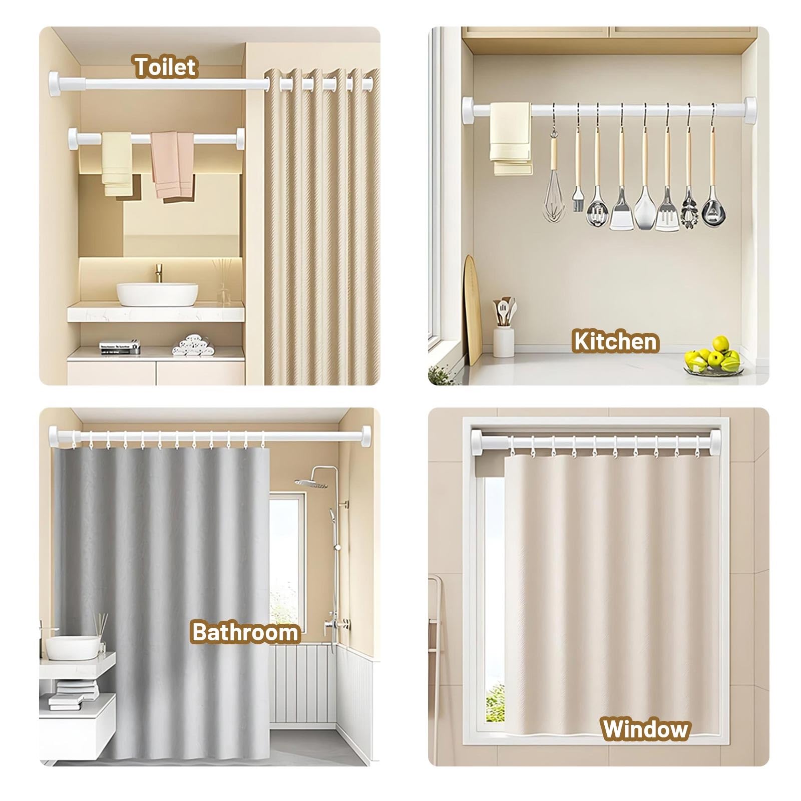 Barra de cortina de ducha extensible ajustable de 70 a 300 cm, barra telescópica de acero inoxidable para ventana, armario, cocina, color verde, se adapta a espacios de 43 a 78 pulgadas
