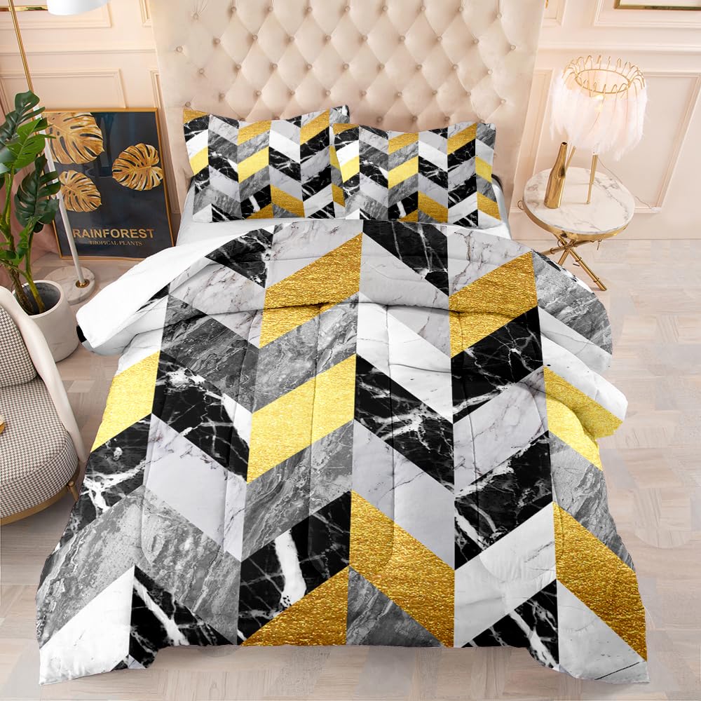 Couette microfibre 230x260 respirante jaune et gris avec ses 2 taies d'oreiller pour lit double