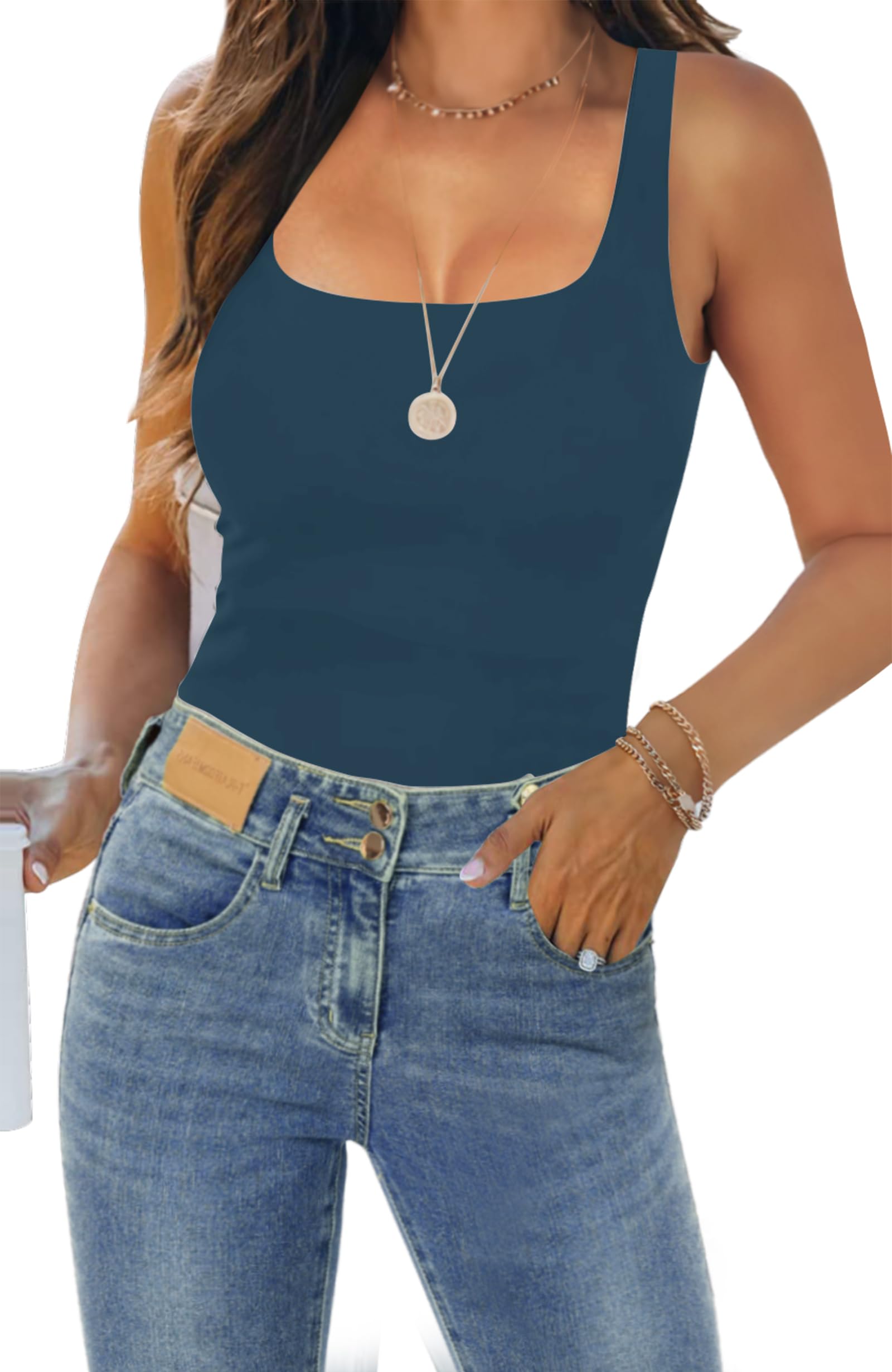 KEEPBEAUTY Womens Tank Tops Dressy Summer Sleeveless Shirts Sexy Square Neck Double Lined Fitted Tops T Shirts Blouses