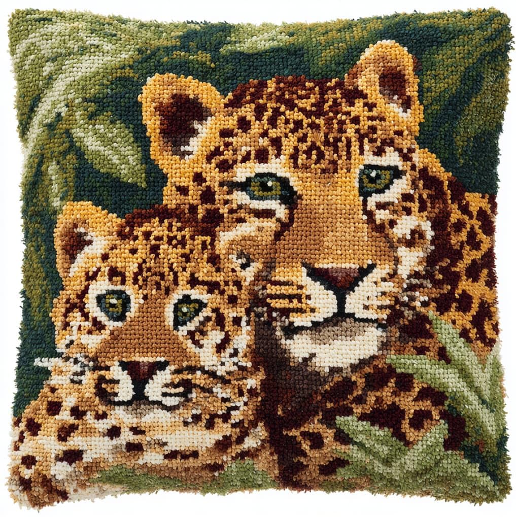 AxiangziK Latch Hook Cushion Kit 43x43cm,Leopard Mother and cub