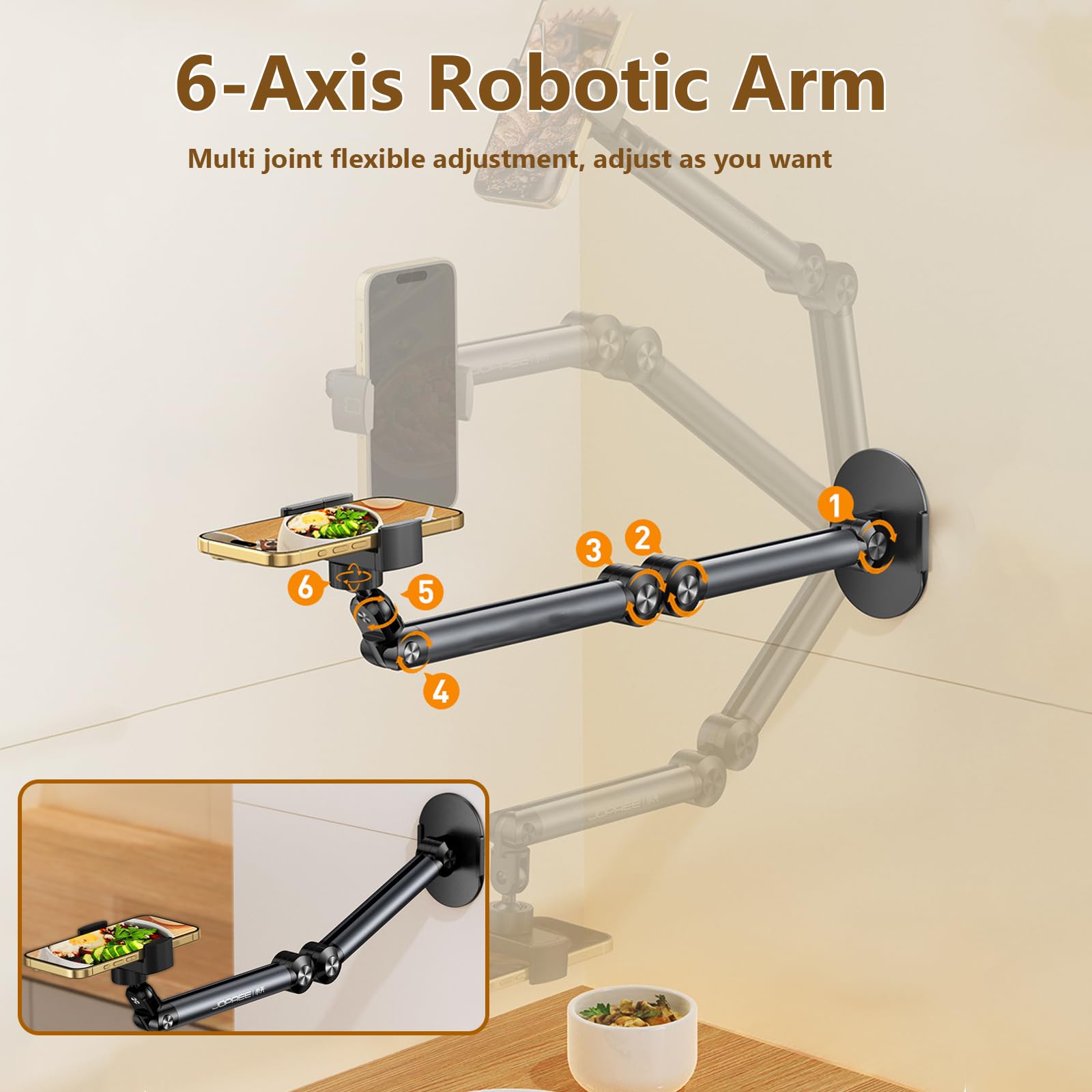 Soporte para teléfono móvil, soporte de pared ajustable, soporte en voladizo para entretenimiento, trabajo y grabación de video, diseño ultraligero de 360 g