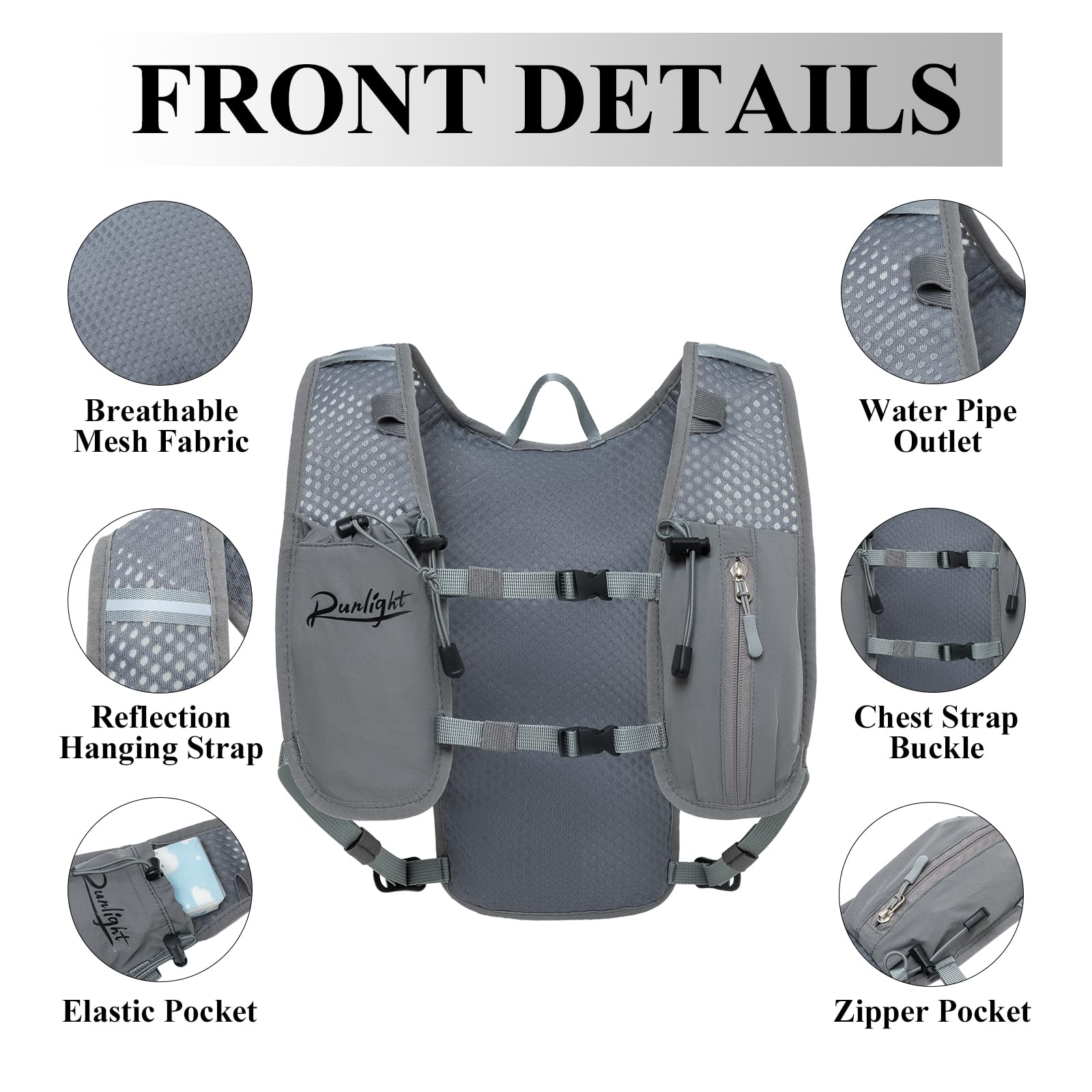 Runlight Gilet de course pour homme et femme - Sac à dos d'hydratation léger avec poche d'eau de 1,5 l - Sac à dos hydro pour la randonnée, le sentier, le ski, le camping, le cyclisme, la course, le