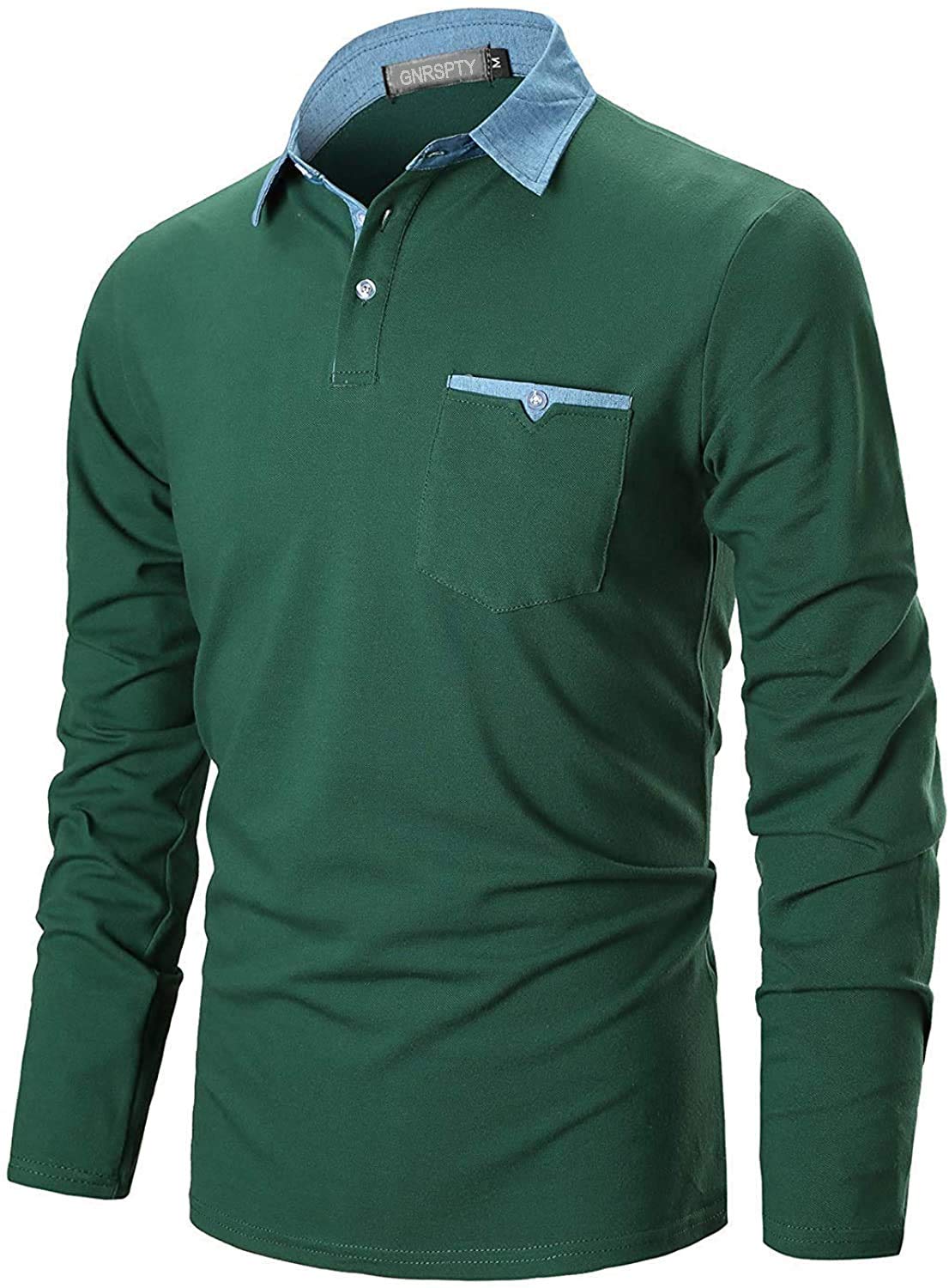 GNRSPTY Polo Manica Lunga Uomo Maglietta Denim Collare Maglia Elegante Cotone T-Shirt Golf Tennis Lavoro Camicia