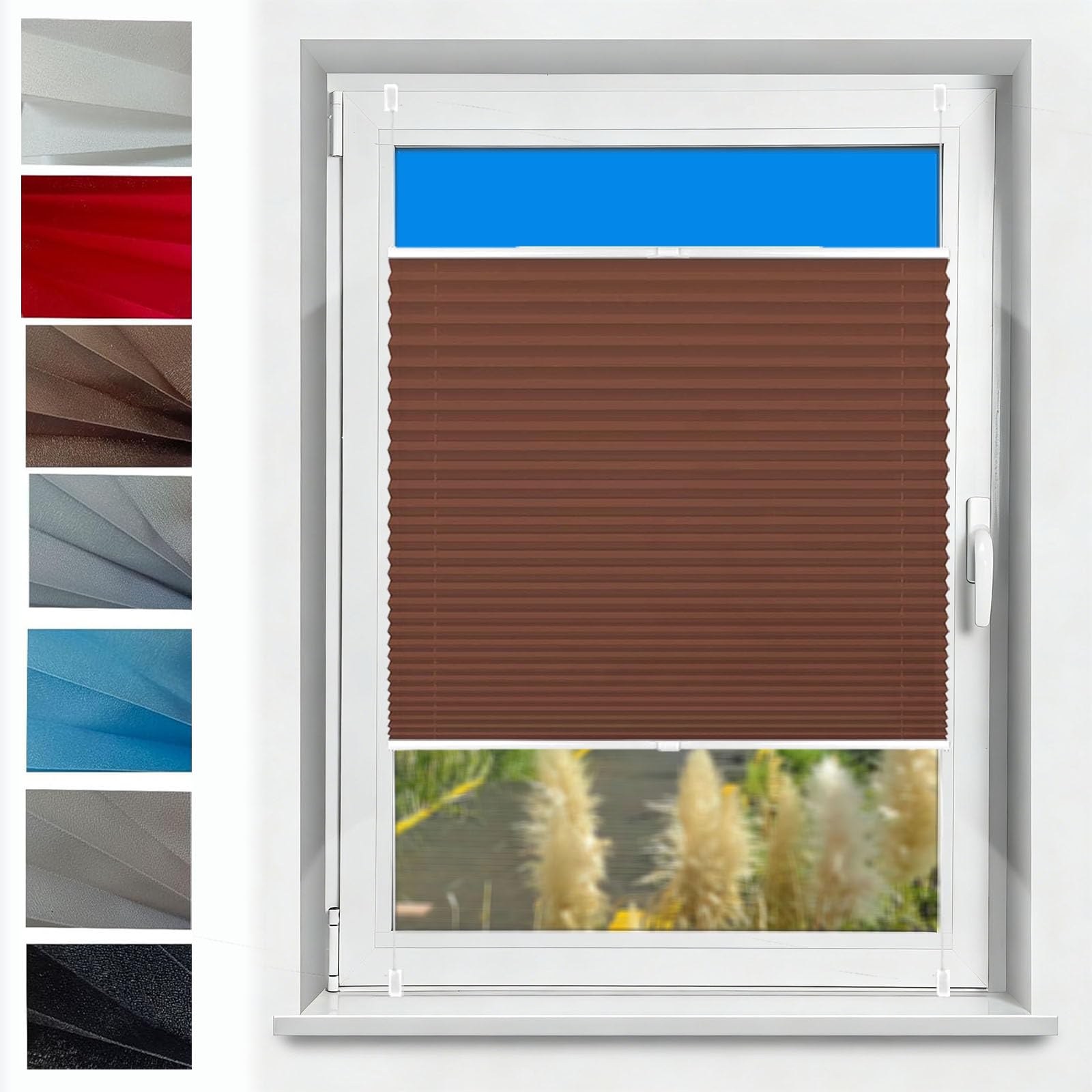 Store plissé sans perçage marron 50x130 cm pour fenêtre