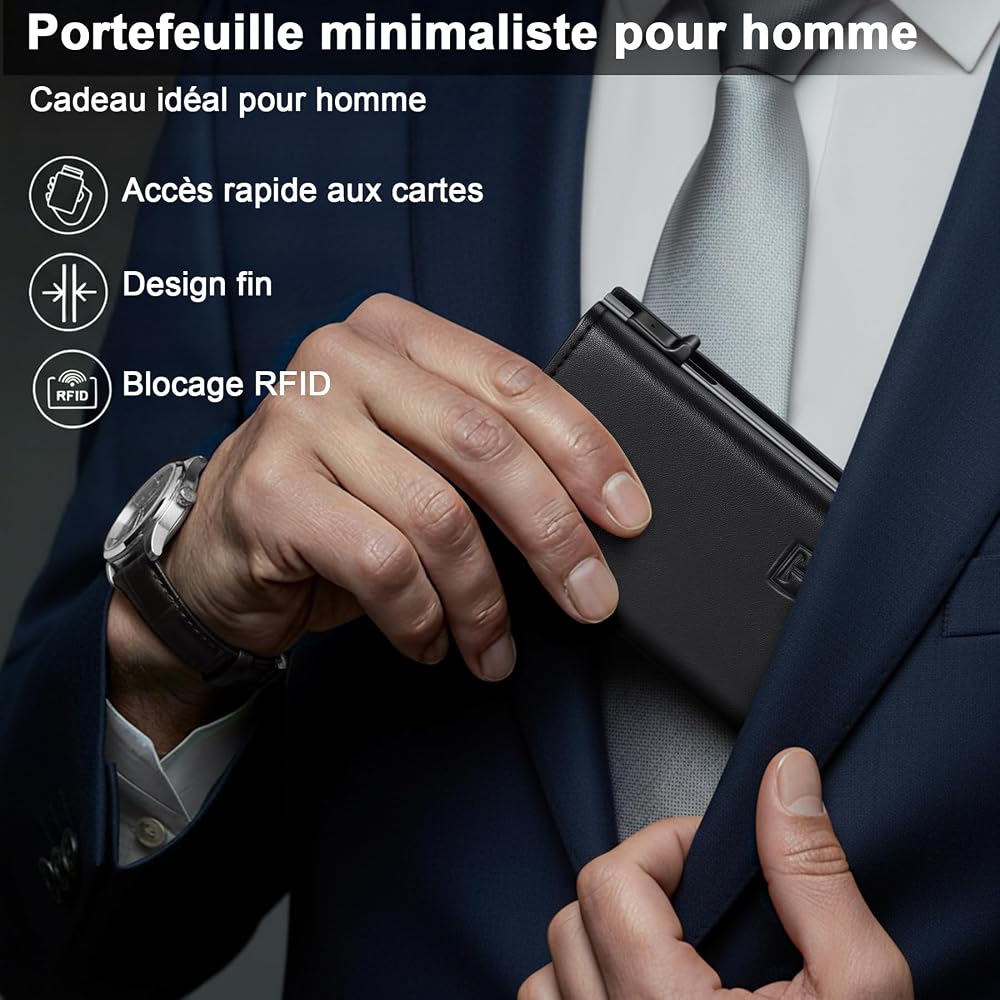 TENBST Portefeuille pour homme avec protection RFID, portefeuille fin avec compartiment à monnaie, 10 cartes, porte-monnaie magnétique, pour homme, petit avec boîte cadeau, noir, Noir , 10*7.3*2.5 cm TENBST Portefeuille pour homme avec protection RFID, portefeuille fin avec compartiment à monnaie, 10 cartes, porte-monnaie magnétique, pour homme, petit avec boîte cadeau, noir, Noir , 10*7.3*2.5 cm