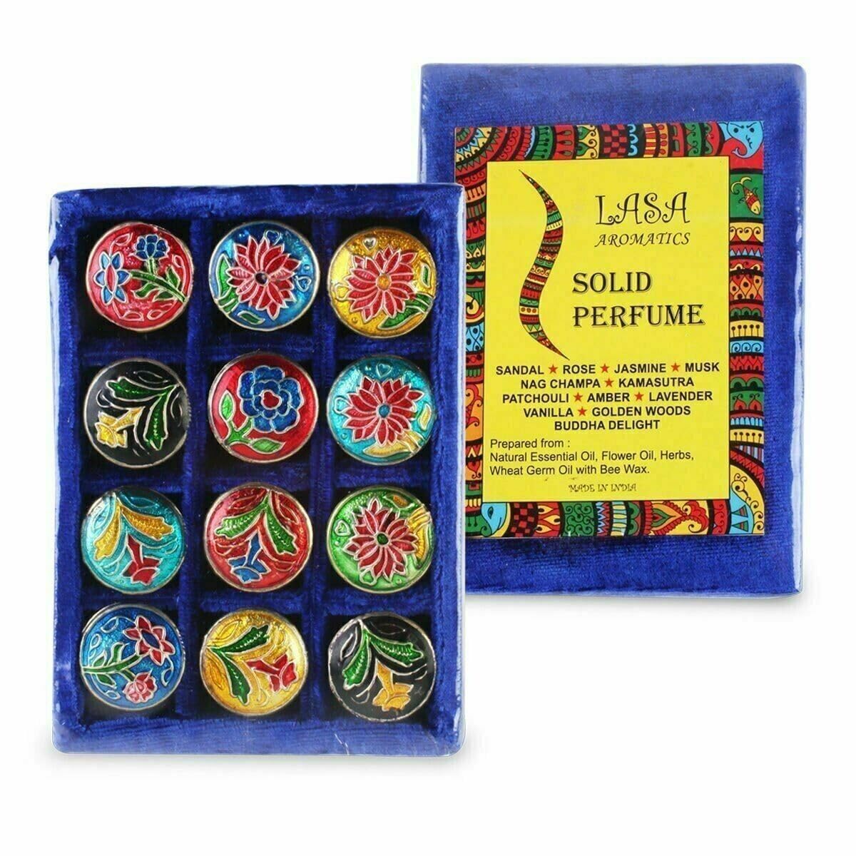 Lasa Aromatics Gift 4 GM Set of 12 pcs Mini Brass Jars Solid Perfumes-image-28