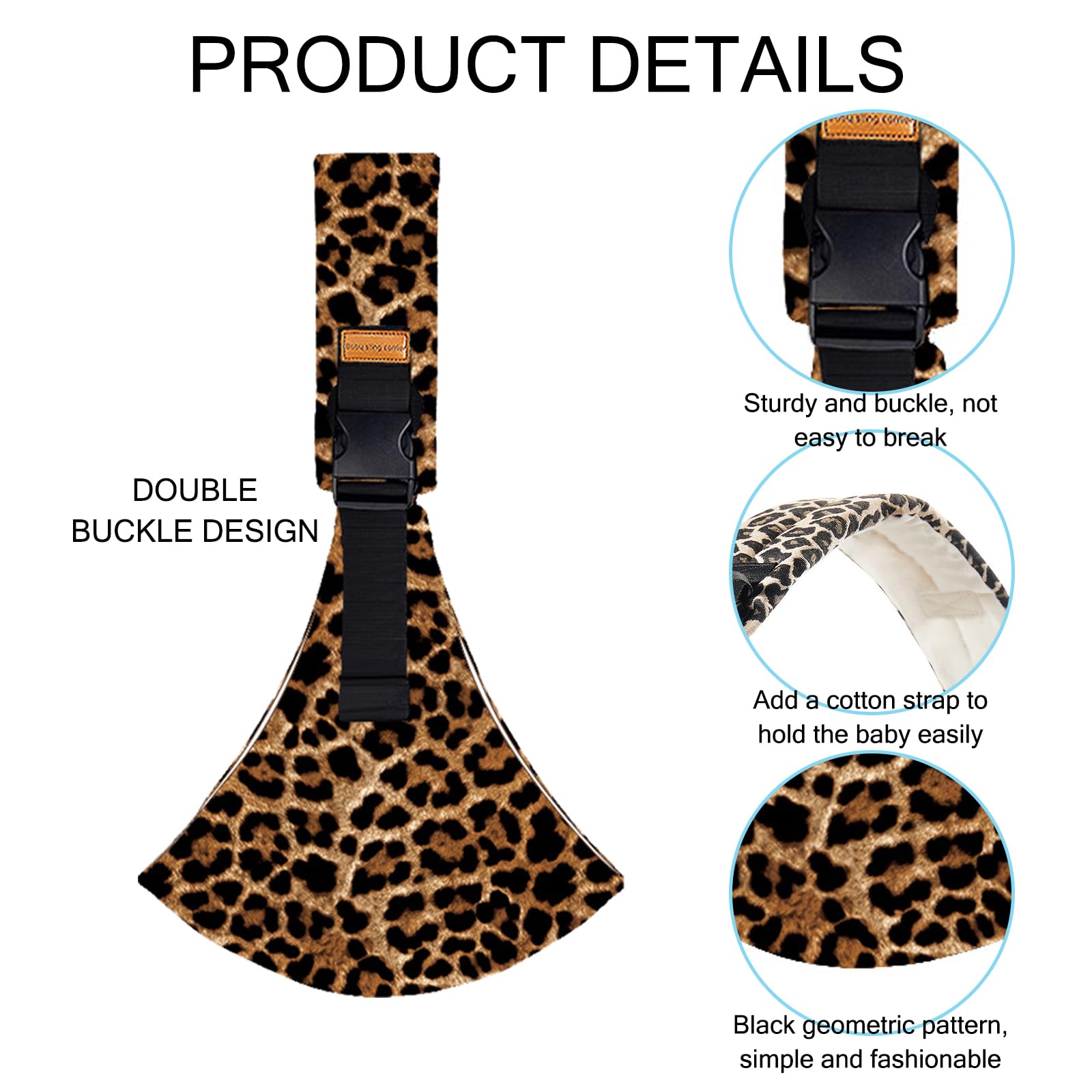 Baby Sling, Toddler Carrier Slings, Baby Sling Carrier with Thick Shoulder Straps (Adjustable) for Infant Toddler 3-36 Months (Leopard), with Muslin Washcloth, Breathable and Comfortable - 4