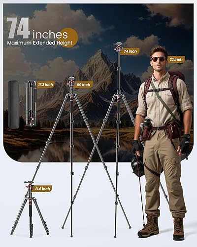Miniatura 9 de Trípode, cámara réflex digital profesional de 80 pulgadas, cabeza de bola SLR, tripod y monopie con bolsa de transporte compatible con