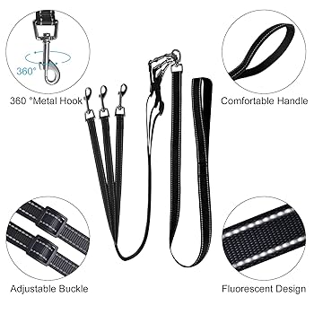 3 Way Dog Leash Splitter Coupler Elastic Nylon Lead Adjustable For Multiple Dogs