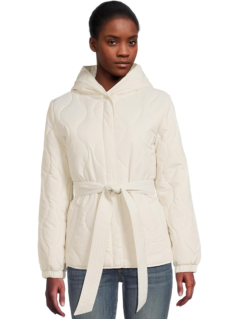 White Lauren Ralph Lauren Belted Hooded Soft Puffer 25"