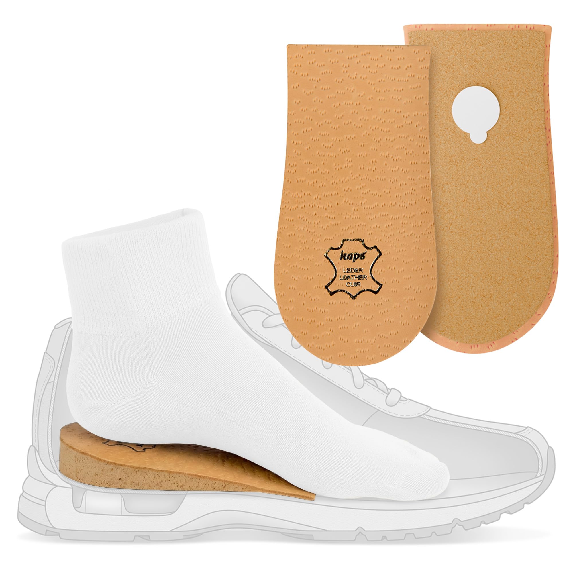 1 x Heel Raise, Heel Lift Elevator, Heel Pad, Orthotic Wedge, Many Widths and Heights, Leather Cover, Kaps Topmed Plus, Supplied to NHS, 1 Piece