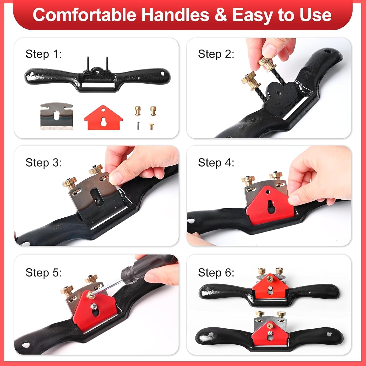 Adjustable Spokeshave Set, 2pcs Spokeshave, 6pcs Metal Blade, Portable Woodworking Planes and 4-Way Wood Rasp File - Image 4