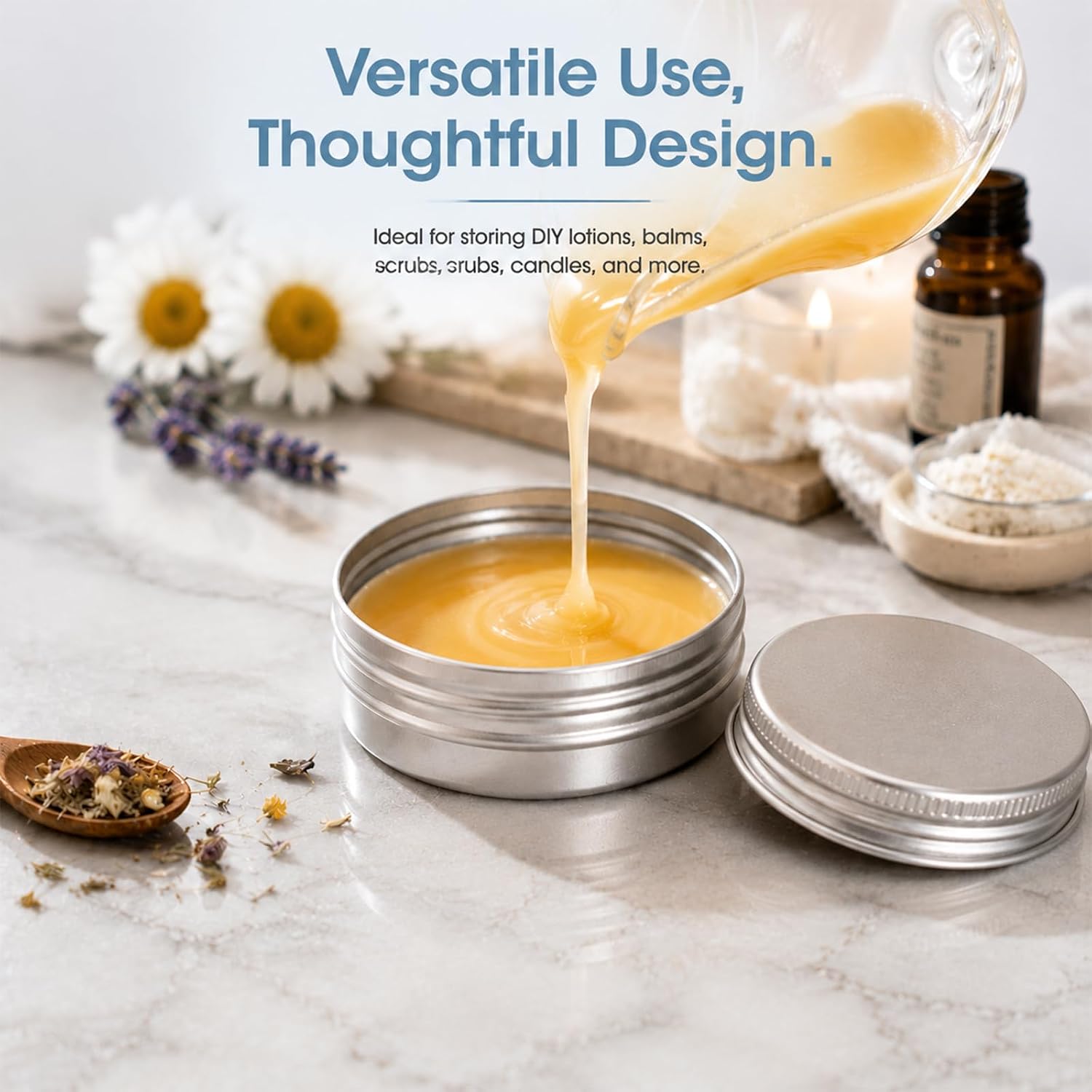 4 Pack Round Aluminum Salve Tins with Lids, 2 Ounce Empty Small Metal Tin with Screw Lids Refillable Jar Containers for Lotion Bars Salve Balms Spices Sample Creams Makeup Cosmetic