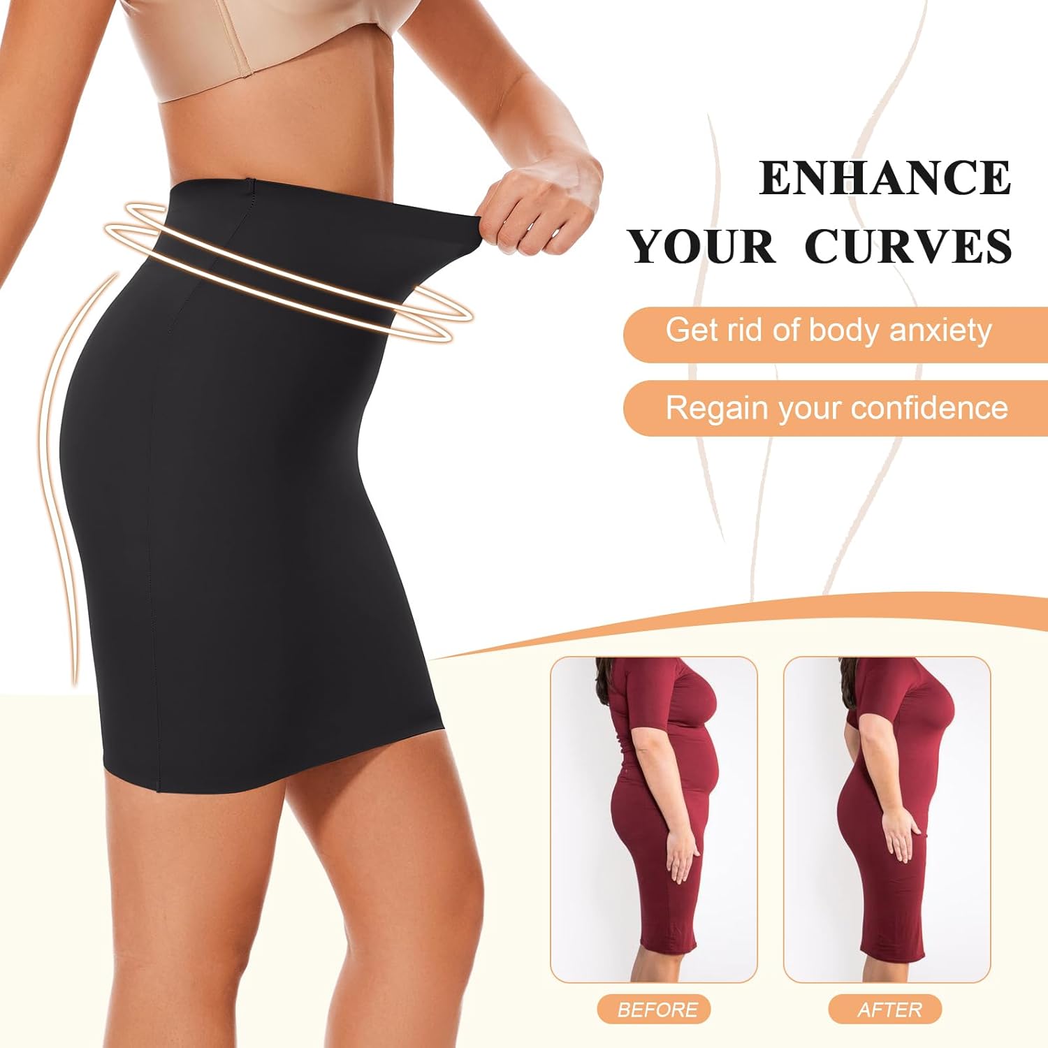 Shapewear Half Slip for Women Under Dress Seamless Tummy Control Slip Skirt Body Shaper - Image 4