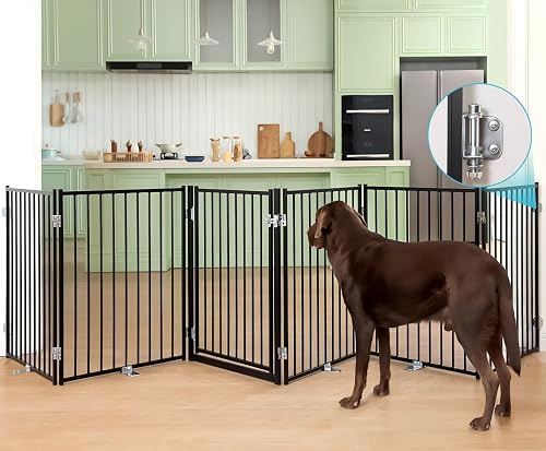NoPawblems Freestanding Dog Gate with Door, 30 Inch Tall Metal Pet Gate, 156 Inch Wide Foldable NoPawblems Freestanding Dog Gate with Door, 30 Inch Tall Metal Pet Gate, 156 Inch Wide Foldable