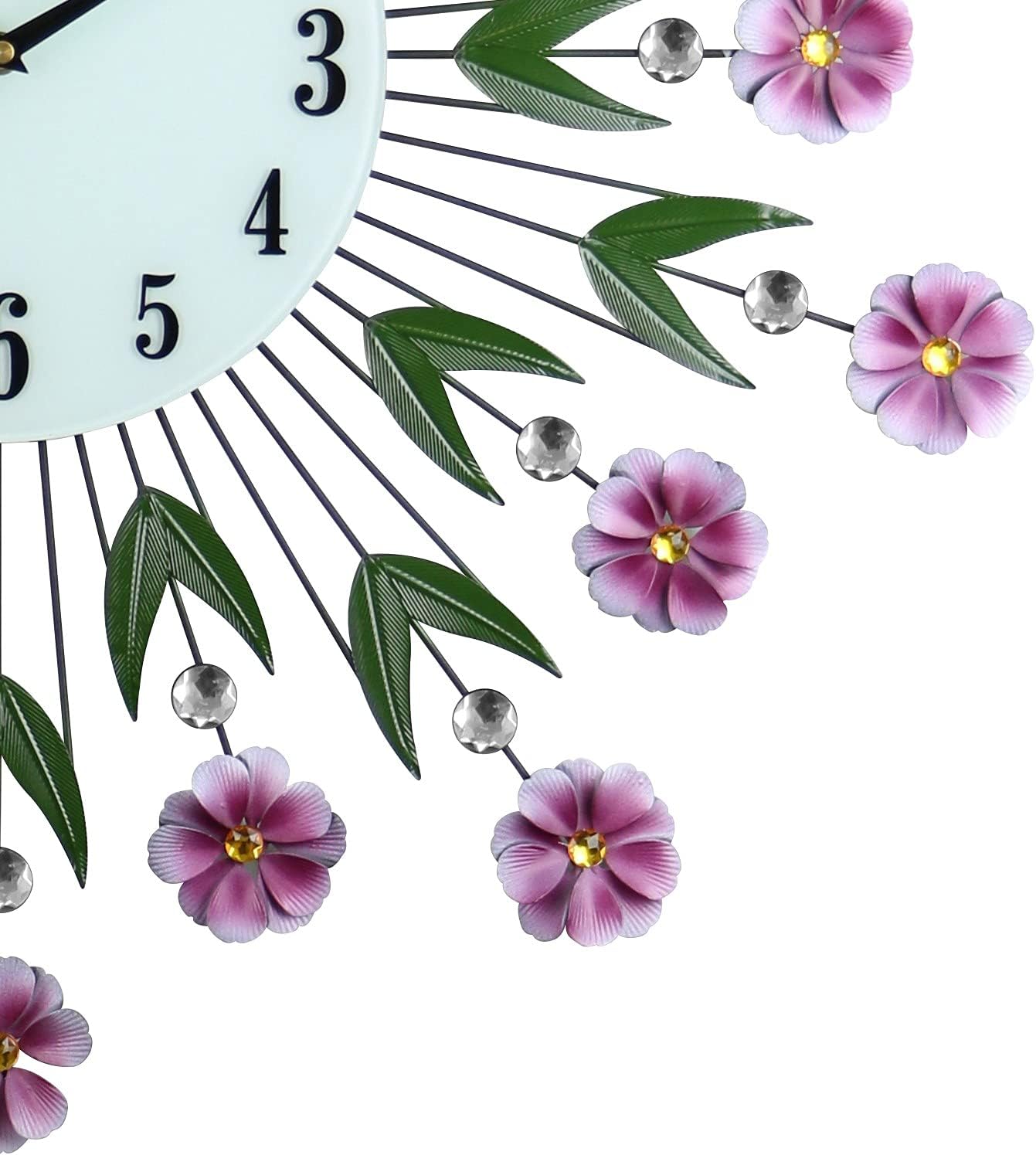 Large Purple Flower Wall Clock with Crystal Accents