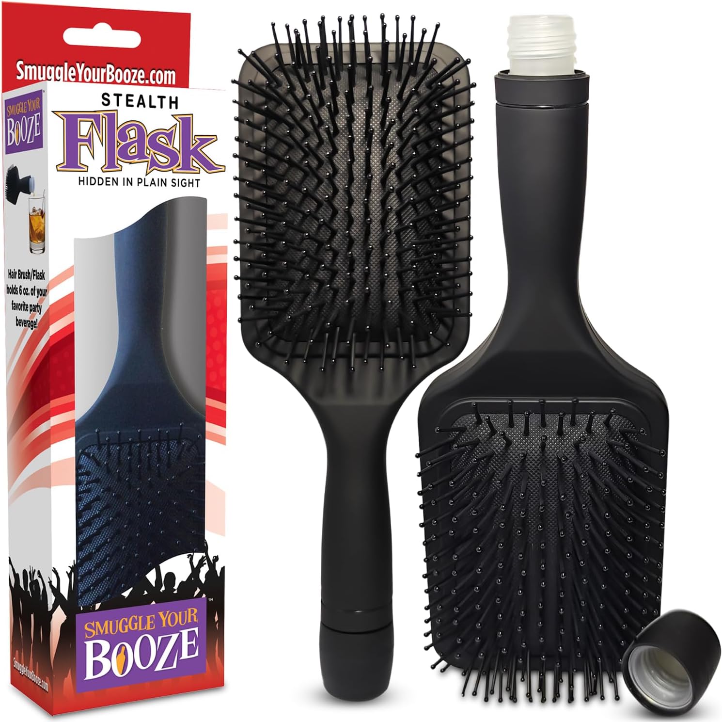 Hidden Paddle Hairbrush Flask by Smuggle Your Booze - Secret Hair Brush BPA-Free Flask for Liquor Disguise for Women | Party Women’s Discreet Alcohol Travel Flasks for Cruises, Concerts | 12oz Total