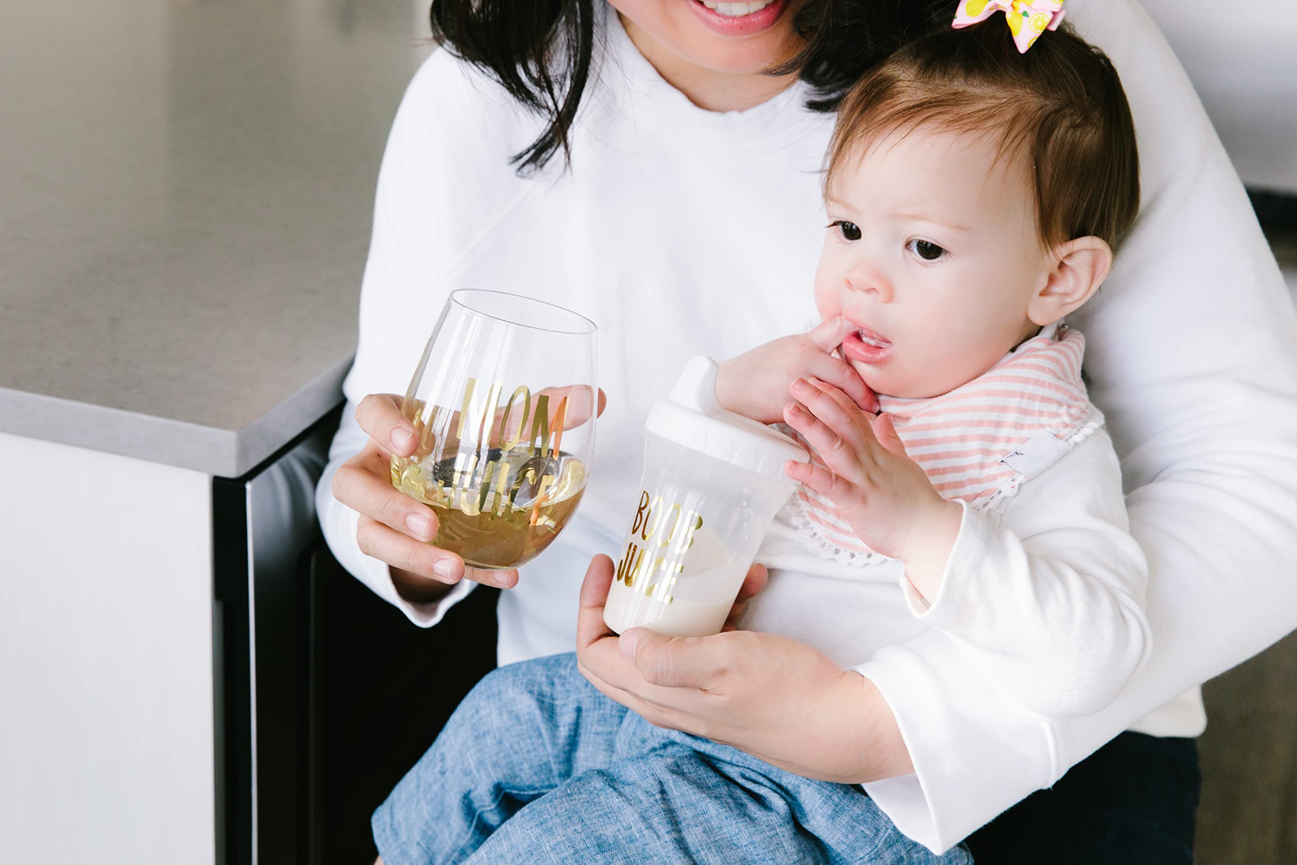Pearhead Stemless Wine Glass and Sippy Cup Set, Matching Mom and Baby Drinkware Set - Image 3