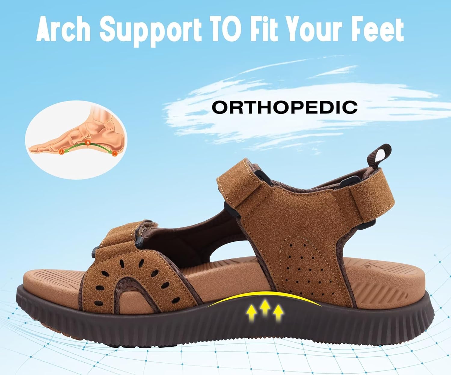 KuaiLu Mens Hiking Sandals With Arch Support Sport Recovery Athletic Walking Sandals For Man Outdoor Summer Casual Thick Cushion Beach Water Fisherman Sandal Size 7-15 - Image 6