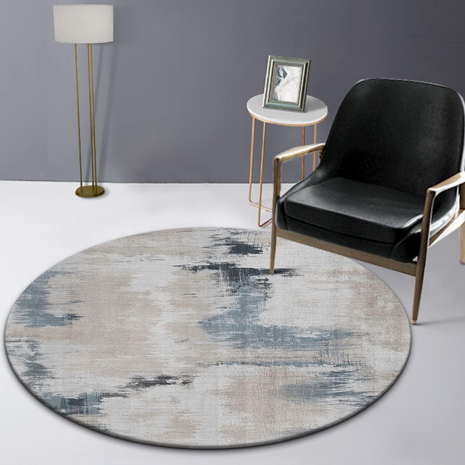 Tapis circulaire pour salon contemporain gris au style abstrait unique