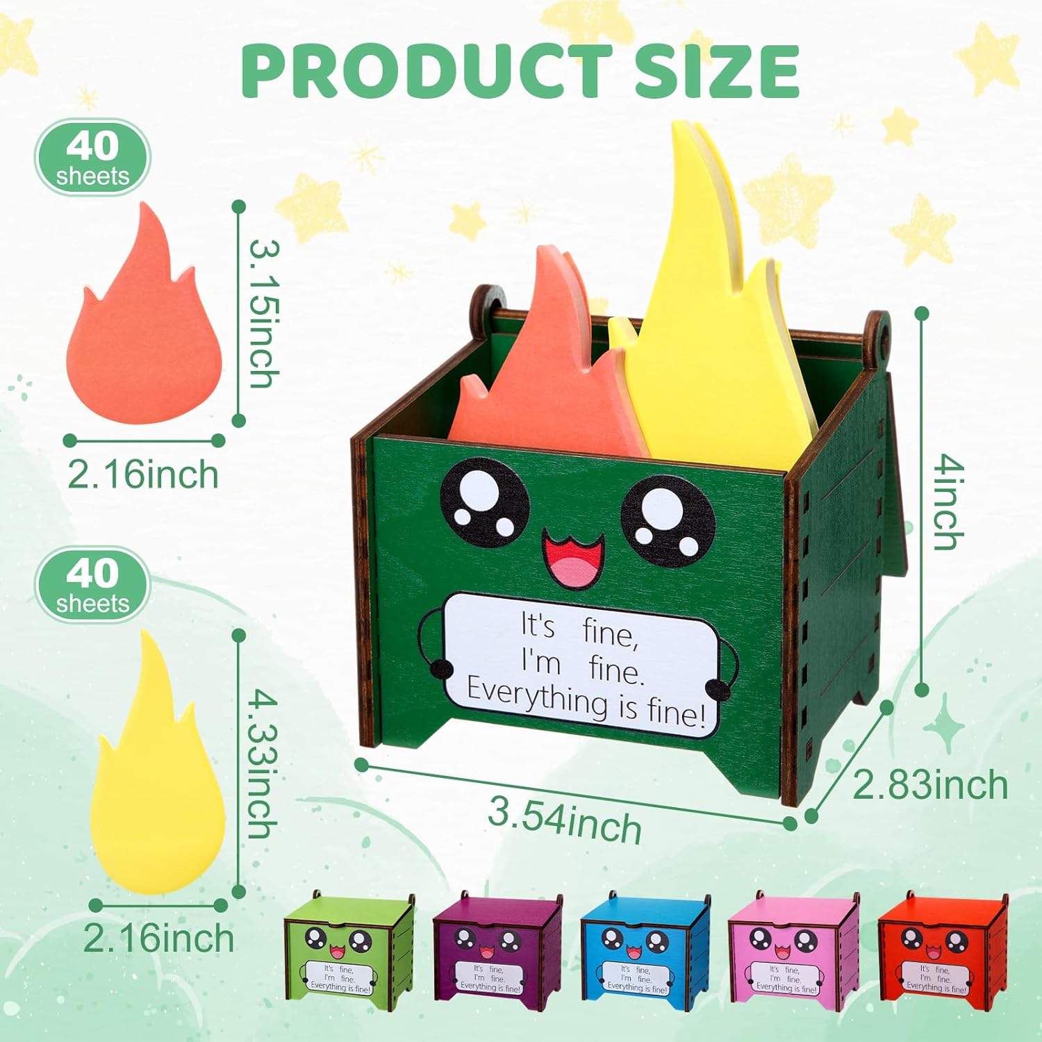 Sherr 6 Sets Funny Employee Appreciation Gifts Bulk Dumpster Fire Pencil Holder with Flame Note Cards End of Year Teacher Gift Dumpster Fire Desk Accessories for Coworker (Muticolor)