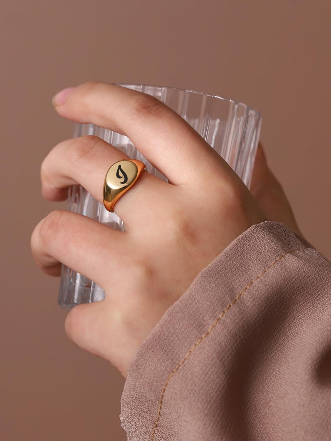 Initial Ring 14K Gold Plated Initial Rings for Women Chunky Gold Rings Adjustable Letter Ring Stackable Signet Chunky Rings Alphabet Letter Rings - Image 5
