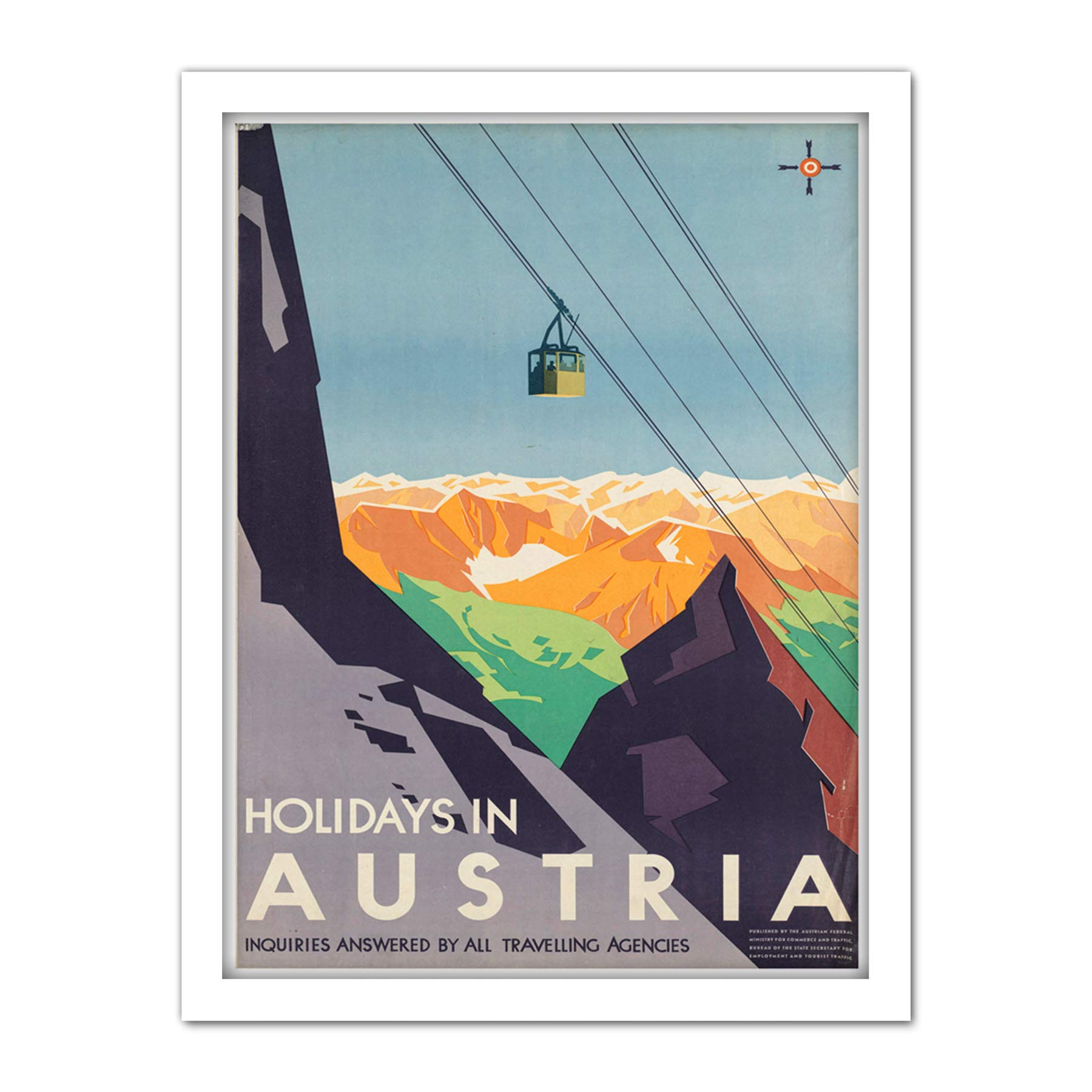 Wee Blue Coo Austria Travel Ski Lift Alpine Artwork Framed Wall Art Print 18X24 Inch