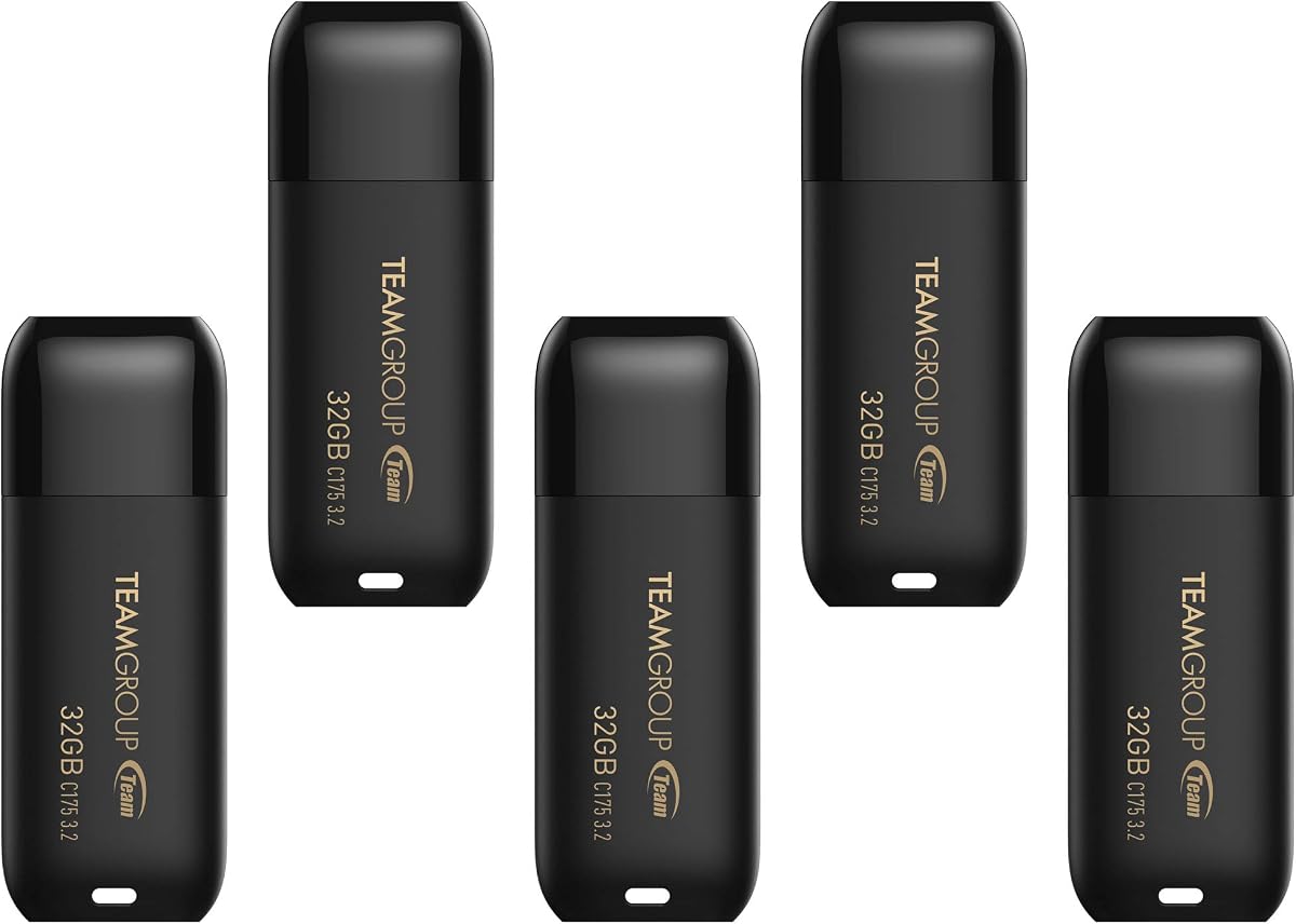 C175 32GB 5 Pack USB 3.2 Gen 1 (USB 3.1/3.0) Flash Thumb Drive, External Data Storage Memory Stick Compatible with Computer/Laptop Matte Black TC175332GB21