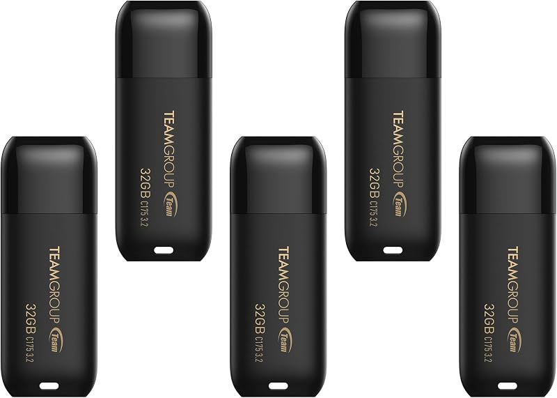C175 32GB 5 Pack USB 3.2 Gen 1 (USB 3.1/3.0) Flash Thumb Drive, External Data Storage Memory Stick Compatible with Computer/Laptop Matte Black TC175332GB21